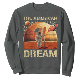 Funny Trump Mars 2025 Sweatshirt The American Dream American Flag Astronauts Space TS11 Dark Heather Print Your Wear