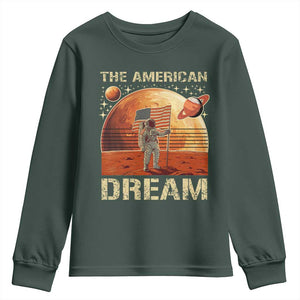 Funny Trump Mars 2025 Youth Sweatshirt The American Dream American Flag Astronauts Space TS11 Dark Forest Green Print Your Wear