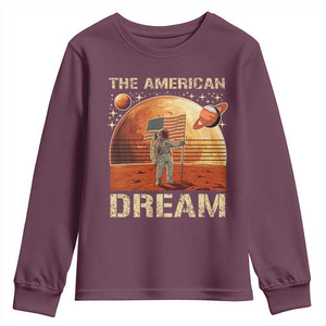 Funny Trump Mars 2025 Youth Sweatshirt The American Dream American Flag Astronauts Space TS11 Maroon Print Your Wear