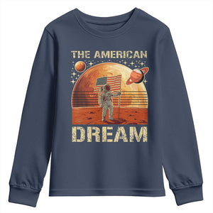 Funny Trump Mars 2025 Youth Sweatshirt The American Dream American Flag Astronauts Space TS11 Navy Print Your Wear