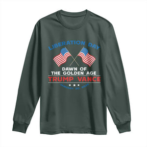 Trump Vance Liberation Day 2025 Long Sleeve Shirt Dawn Of The Golden Age American Flag TS11 Dark Forest Green Print Your Wear