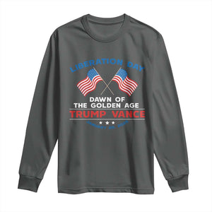 Trump Vance Liberation Day 2025 Long Sleeve Shirt Dawn Of The Golden Age American Flag TS11 Dark Heather Print Your Wear