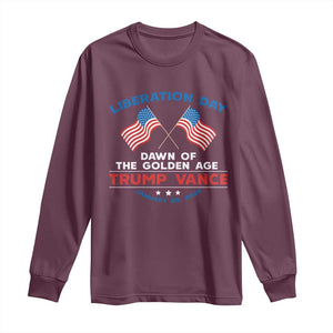 Trump Vance Liberation Day 2025 Long Sleeve Shirt Dawn Of The Golden Age American Flag TS11 Maroon Print Your Wear