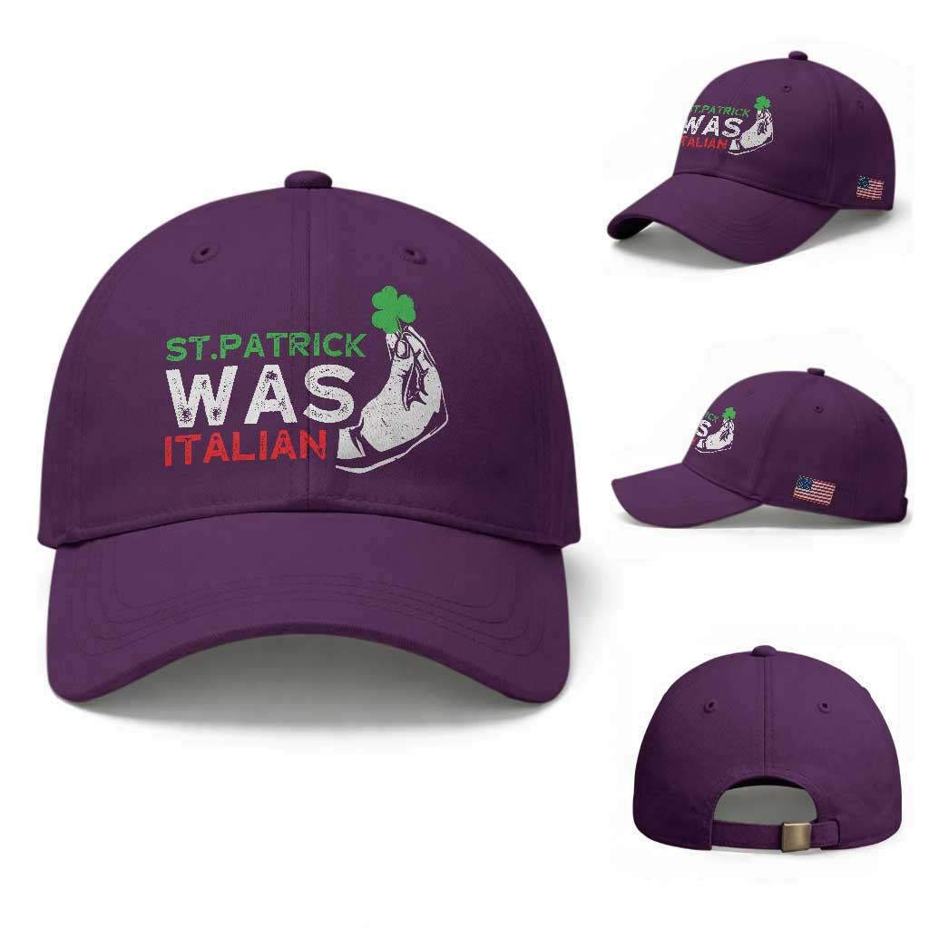 Funny St Patrick Was Italian Baseball Cap St Patrick's Day Italian Pinched Fingers Shamrock TS11 Baseball Cap Universal Fit Purple Print Your Wear