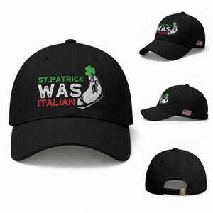 Funny St Patrick Was Italian Baseball Cap St Patrick's Day Italian Pinched Fingers Shamrock TS11 Baseball Cap Universal Fit Black Print Your Wear