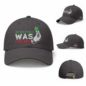 Funny St Patrick Was Italian Baseball Cap St Patrick's Day Italian Pinched Fingers Shamrock TS11 Baseball Cap Universal Fit Dark Gray Print Your Wear