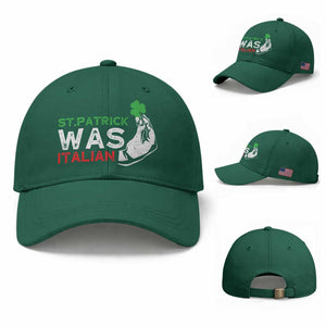 Funny St Patrick Was Italian Baseball Cap St Patrick's Day Italian Pinched Fingers Shamrock TS11 Baseball Cap Universal Fit Irish Green Print Your Wear