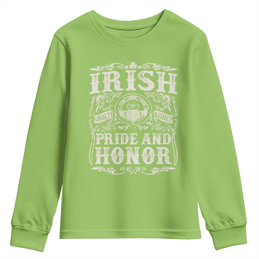 Irish Pride And Honor Youth Sweatshirt Vintage Claddagh Ring Celtic Knot TS11 Lime Print Your Wear