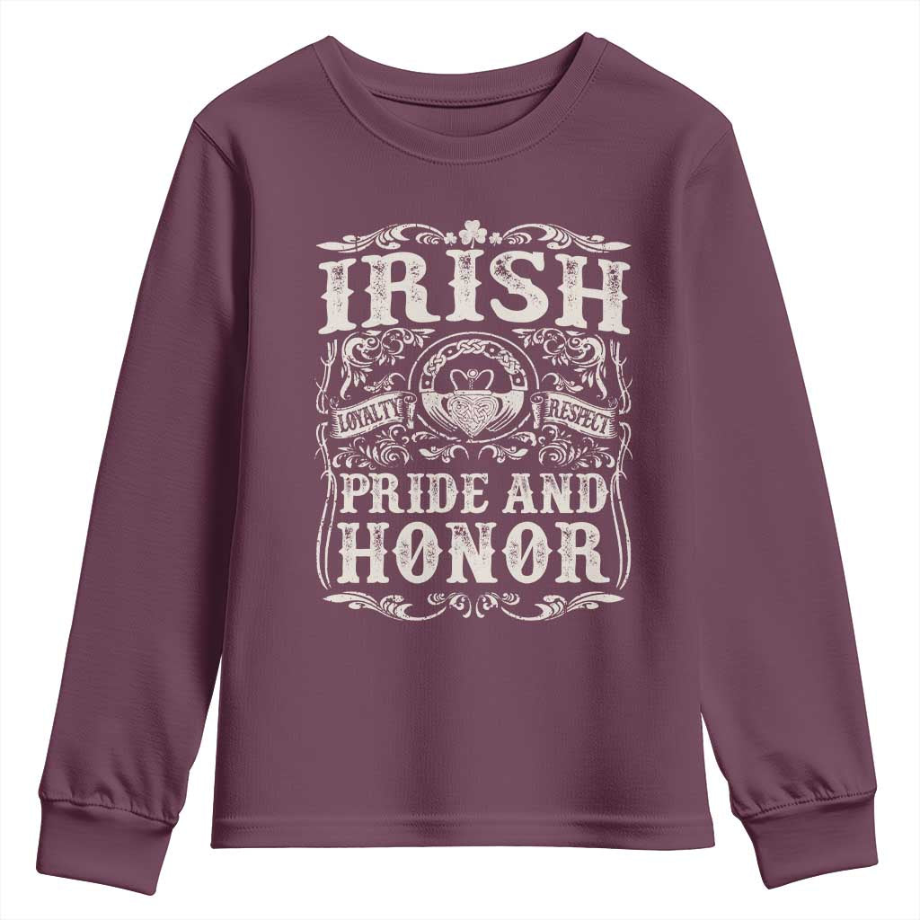 Irish Pride And Honor Youth Sweatshirt Vintage Claddagh Ring Celtic Knot TS11 Maroon Print Your Wear