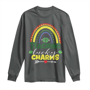 Funny St Patrick's Day Teacher Long Sleeve Shirt Teaching Lucky Charms TS11 Dark Heather Print Your Wear