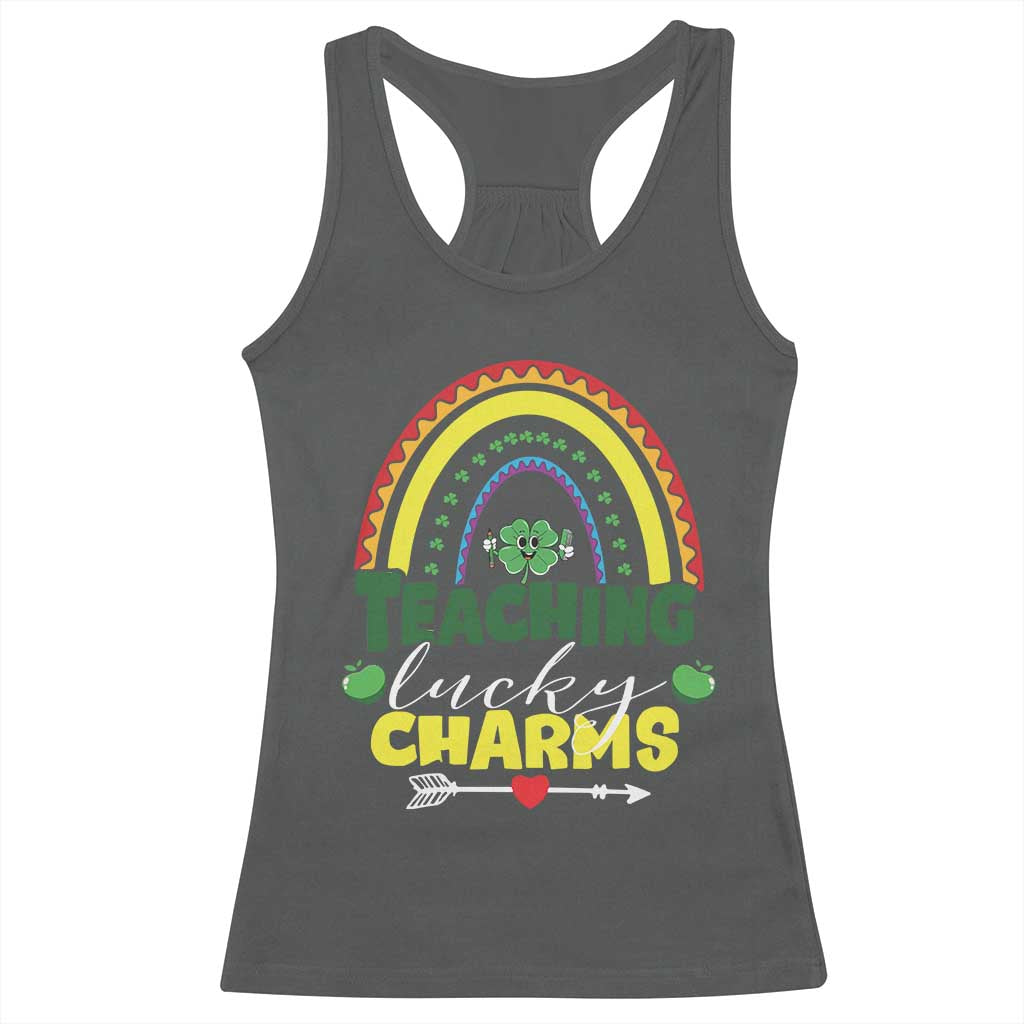 Funny St Patrick's Day Teacher Racerback Tank Top Teaching Lucky Charms TS11 Dark Heather Print Your Wear