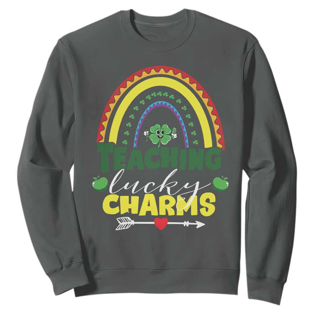 Funny St Patrick's Day Teacher Sweatshirt Teaching Lucky Charms TS11 Dark Heather Print Your Wear