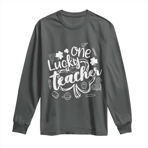 Funny St Patrick's Day Irish Teacher Long Sleeve Shirt One Lucky Teacher Shamrock TS11 Dark Heather Print Your Wear