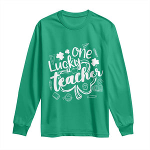 Funny St Patrick's Day Irish Teacher Long Sleeve Shirt One Lucky Teacher Shamrock TS11 Irish Green Print Your Wear