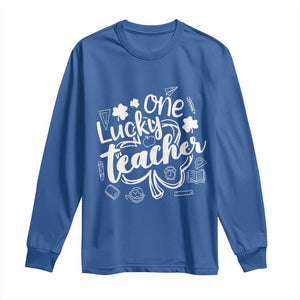 Funny St Patrick's Day Irish Teacher Long Sleeve Shirt One Lucky Teacher Shamrock TS11 Royal Blue Print Your Wear