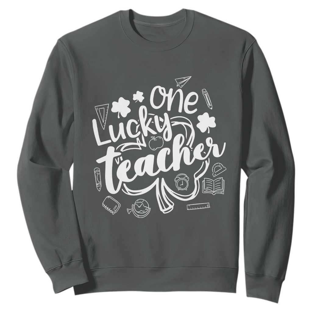 Funny St Patrick's Day Irish Teacher Sweatshirt One Lucky Teacher Shamrock TS11 Dark Heather Print Your Wear