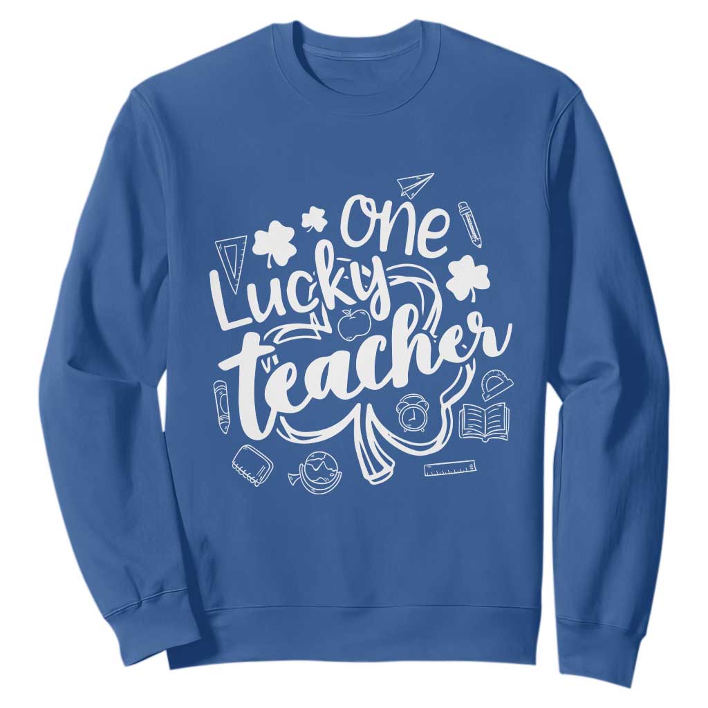 Funny St Patrick's Day Irish Teacher Sweatshirt One Lucky Teacher Shamrock TS11 Royal Blue Print Your Wear