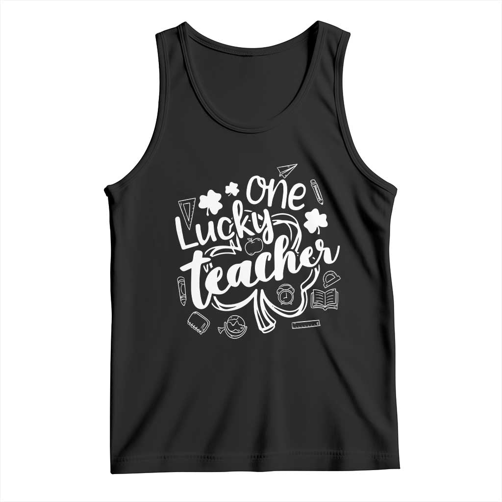 Funny St Patrick's Day Irish Teacher Tank Top One Lucky Teacher Shamrock TS11 Black Print Your Wear