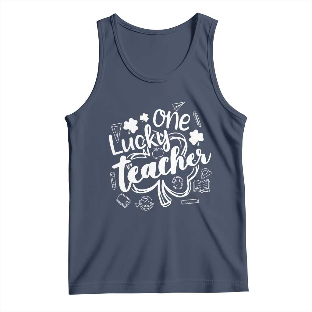 Funny St Patrick's Day Irish Teacher Tank Top One Lucky Teacher Shamrock TS11 Navy Print Your Wear