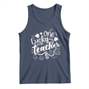 Funny St Patrick's Day Irish Teacher Tank Top One Lucky Teacher Shamrock TS11 Navy Print Your Wear