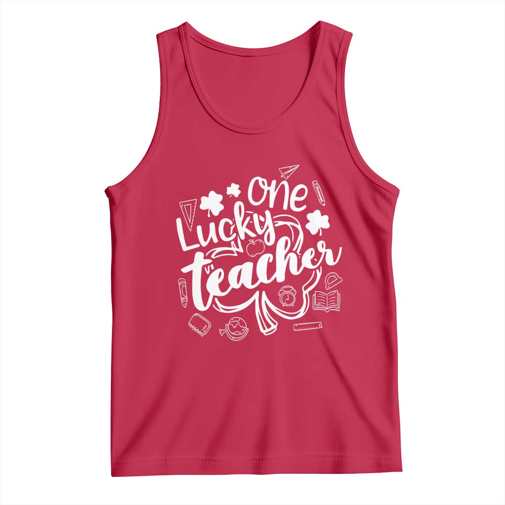 Funny St Patrick's Day Irish Teacher Tank Top One Lucky Teacher Shamrock TS11 Red Print Your Wear