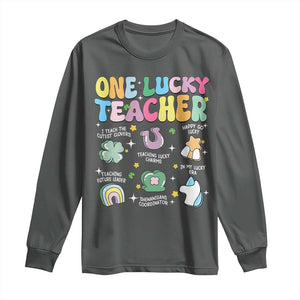 Funny St Patrick's Day Irish Teacher Long Sleeve Shirt One Lucky Teacher Lucky Era Shamrock TS11 Dark Heather Print Your Wear