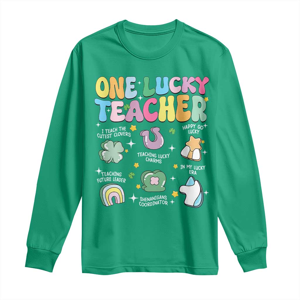 Funny St Patrick's Day Irish Teacher Long Sleeve Shirt One Lucky Teacher Lucky Era Shamrock TS11 Irish Green Print Your Wear