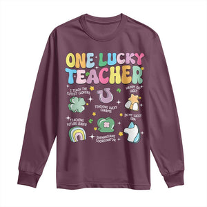 Funny St Patrick's Day Irish Teacher Long Sleeve Shirt One Lucky Teacher Lucky Era Shamrock TS11 Maroon Print Your Wear