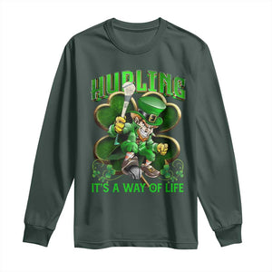 Funny Hurling It's A Way Of Life Long Sleeve Shirt Leprechaun Shamrock Irish Sport TS11 Dark Forest Green Print Your Wear