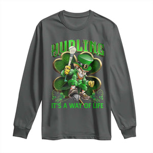 Funny Hurling It's A Way Of Life Long Sleeve Shirt Leprechaun Shamrock Irish Sport TS11 Dark Heather Print Your Wear