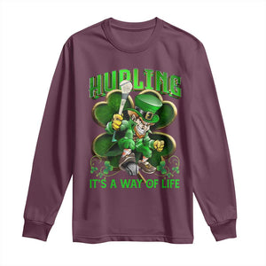 Funny Hurling It's A Way Of Life Long Sleeve Shirt Leprechaun Shamrock Irish Sport TS11 Maroon Print Your Wear