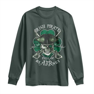 Funny Irish Pirate Full Of Blarrney Kiss Me For Good Luck Long Sleeve Shirt St Patrick's Day TS11 Dark Forest Green Print Your Wear