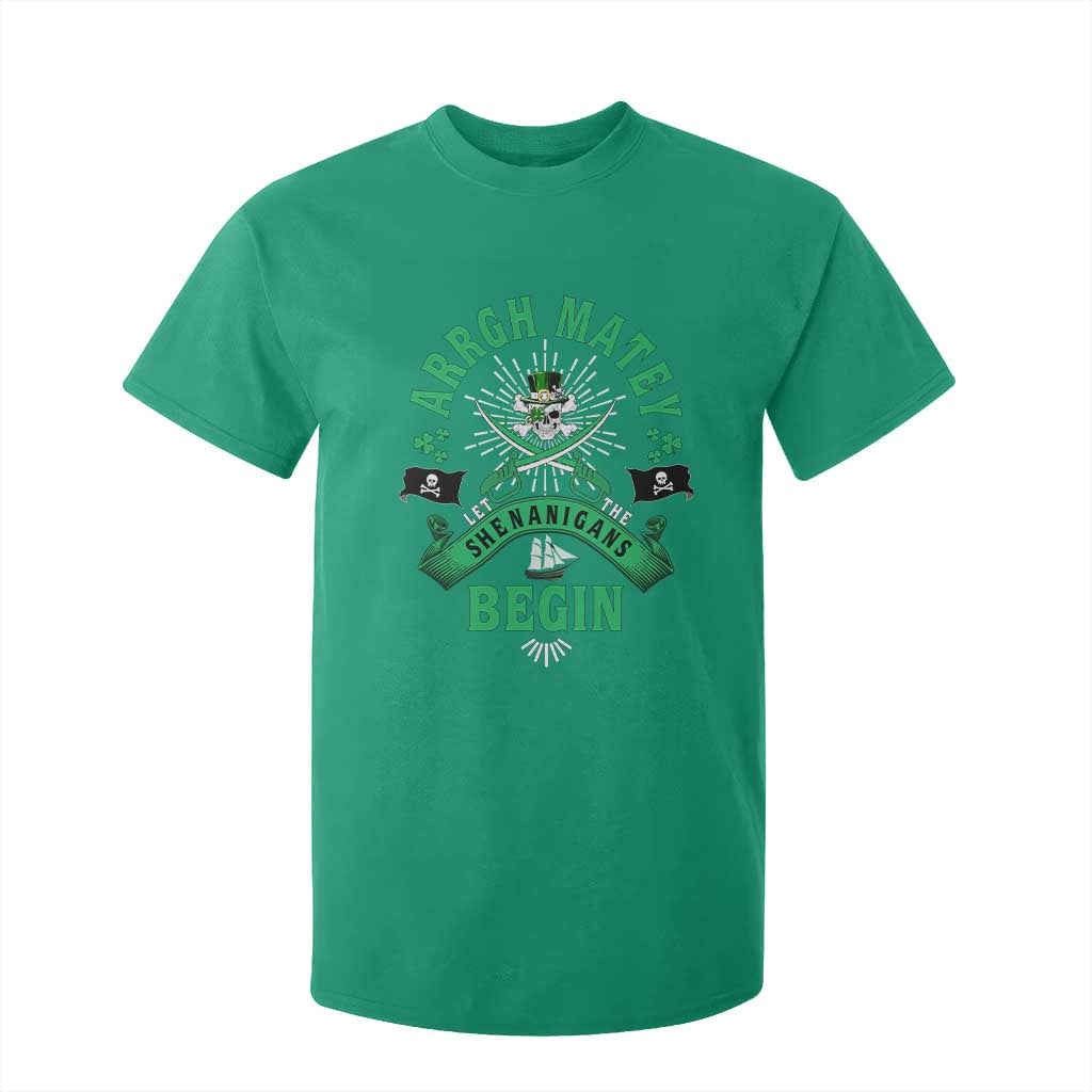 Funny St Patrick's Day Pirate T Shirt For Kid Arrgh Matey Let The Shenanigans Begin Shamrock TS11 Irish Green Print Your Wear