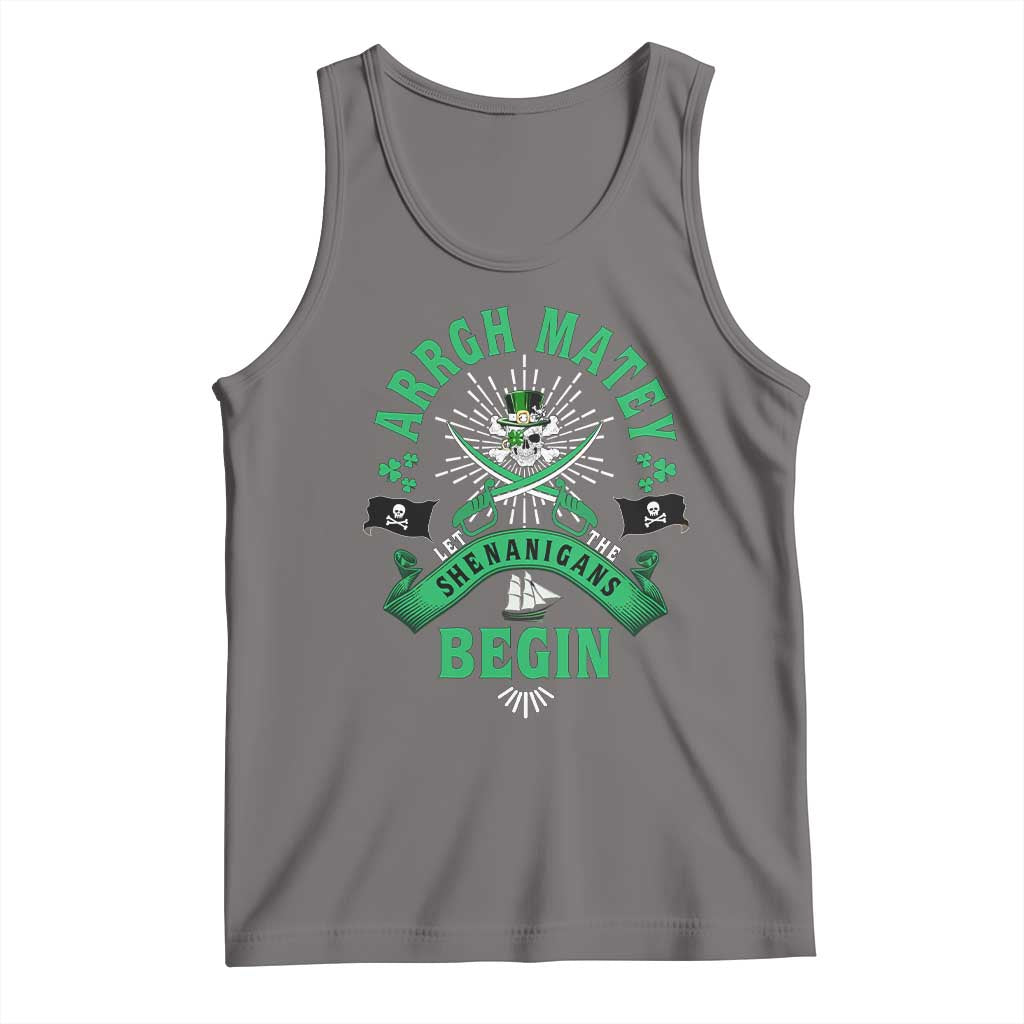 Funny St Patrick's Day Pirate Tank Top Arrgh Matey Let The Shenanigans Begin Shamrock TS11 Deep Heather Print Your Wear