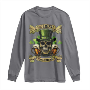 Funny St Patrick's Day Irish Beer Drinking Long Sleeve Shirt 0% Irish 100% Drunk Skull TS11 Charcoal Print Your Wear