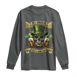 Funny St Patrick's Day Irish Beer Drinking Long Sleeve Shirt 0% Irish 100% Drunk Skull TS11 Dark Heather Print Your Wear