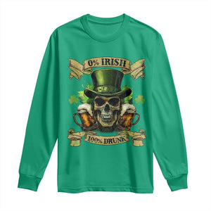 Funny St Patrick's Day Irish Beer Drinking Long Sleeve Shirt 0% Irish 100% Drunk Skull TS11 Irish Green Print Your Wear