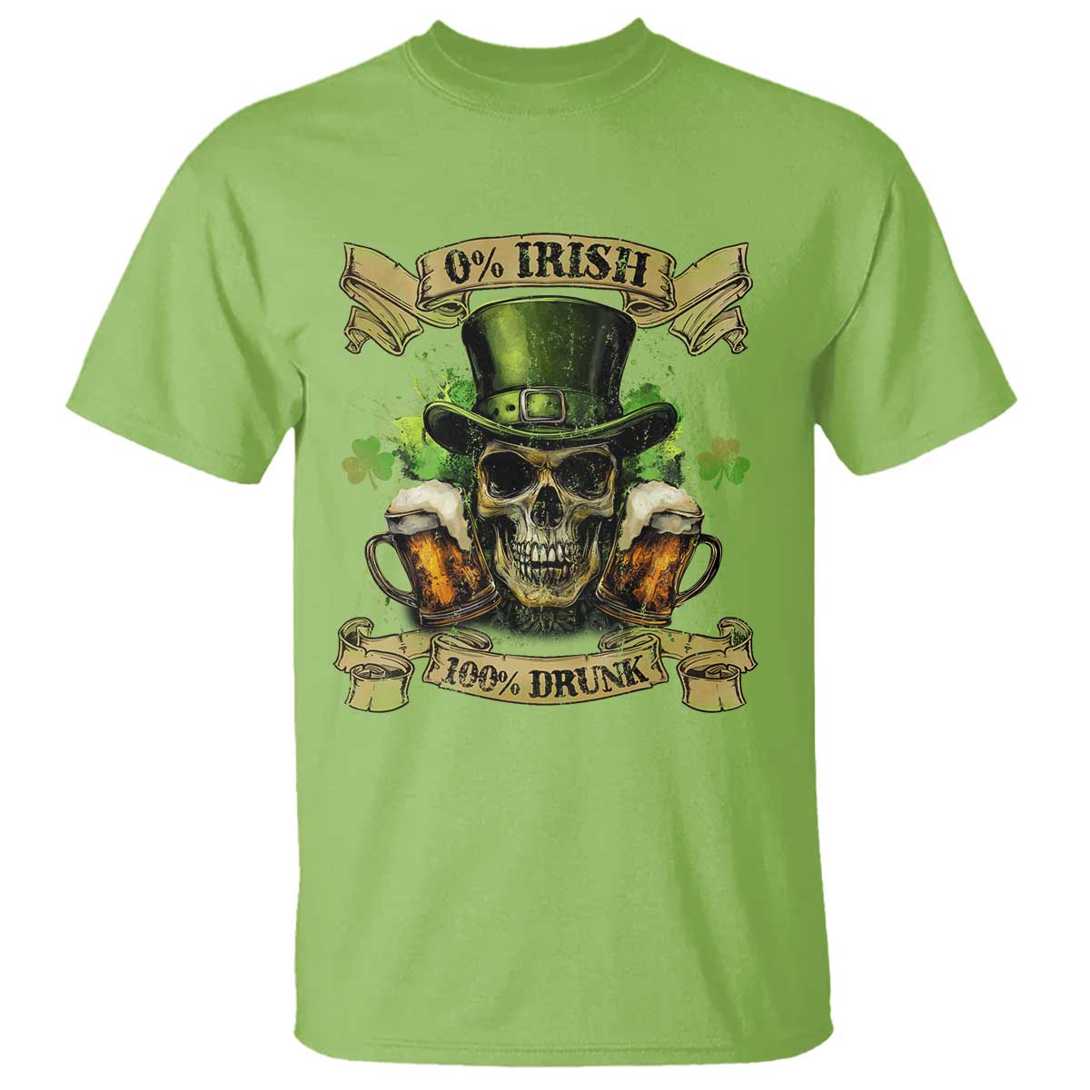 Funny St Patrick's Day Irish Beer Drinking T Shirt 0% Irish 100% Drunk Skull TS11 Lime Print Your Wear