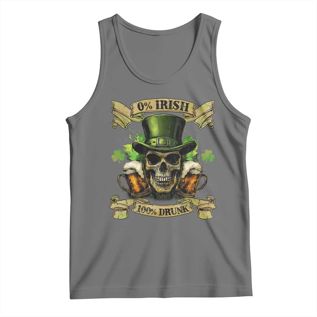 Funny St Patrick's Day Irish Beer Drinking Tank Top 0% Irish 100% Drunk Skull TS11 Black Heather Print Your Wear