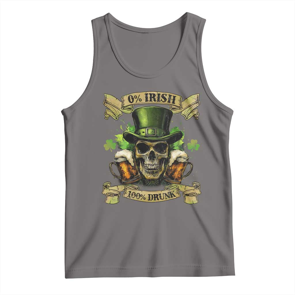 Funny St Patrick's Day Irish Beer Drinking Tank Top 0% Irish 100% Drunk Skull TS11 Deep Heather Print Your Wear