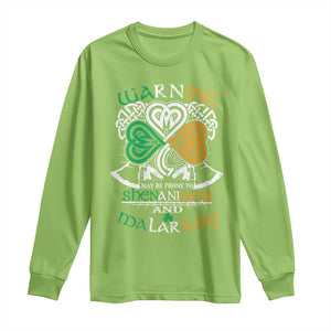 Funny Warning May Be Prone To Shenanigans And Malarkey Long Sleeve Shirt St Patrick's Day Celtic Shamrock TS11 Lime Print Your Wear