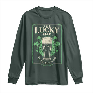 Funny St Patrick's Day Irish Beer Drinking Long Sleeve Shirt The Lucky Beer Club Horseshoe TS11 Dark Forest Green Print Your Wear