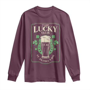 Funny St Patrick's Day Irish Beer Drinking Long Sleeve Shirt The Lucky Beer Club Horseshoe TS11 Maroon Print Your Wear