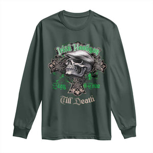 Funny Irish Pride Long Sleeve Shirt Irish Hooligan Stay True Till Death Flat Cap Skull TS11 Dark Forest Green Print Your Wear