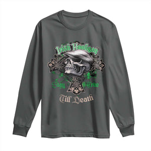 Funny Irish Pride Long Sleeve Shirt Irish Hooligan Stay True Till Death Flat Cap Skull TS11 Dark Heather Print Your Wear