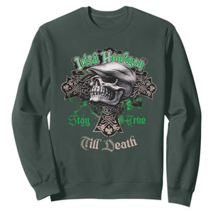 Funny Irish Pride Sweatshirt Irish Hooligan Stay True Till Death Flat Cap Skull TS11 Dark Forest Green Print Your Wear