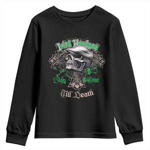 Funny Irish Pride Youth Sweatshirt Irish Hooligan Stay True Till Death Flat Cap Skull TS11 Black Print Your Wear