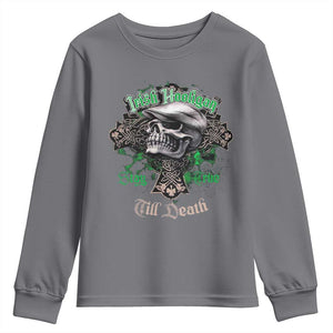 Funny Irish Pride Youth Sweatshirt Irish Hooligan Stay True Till Death Flat Cap Skull TS11 Charcoal Print Your Wear