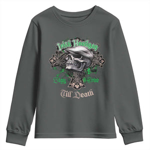 Funny Irish Pride Youth Sweatshirt Irish Hooligan Stay True Till Death Flat Cap Skull TS11 Dark Heather Print Your Wear