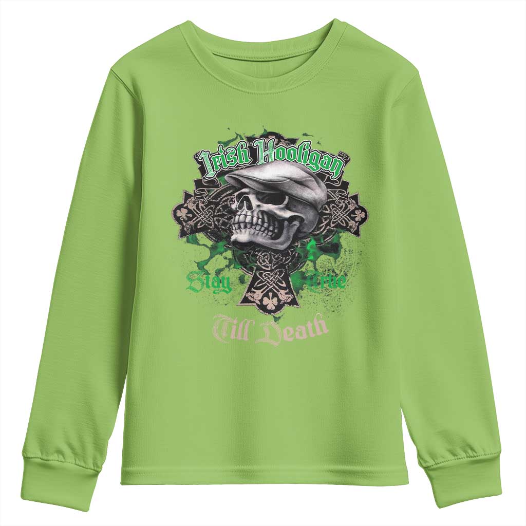 Funny Irish Pride Youth Sweatshirt Irish Hooligan Stay True Till Death Flat Cap Skull TS11 Lime Print Your Wear